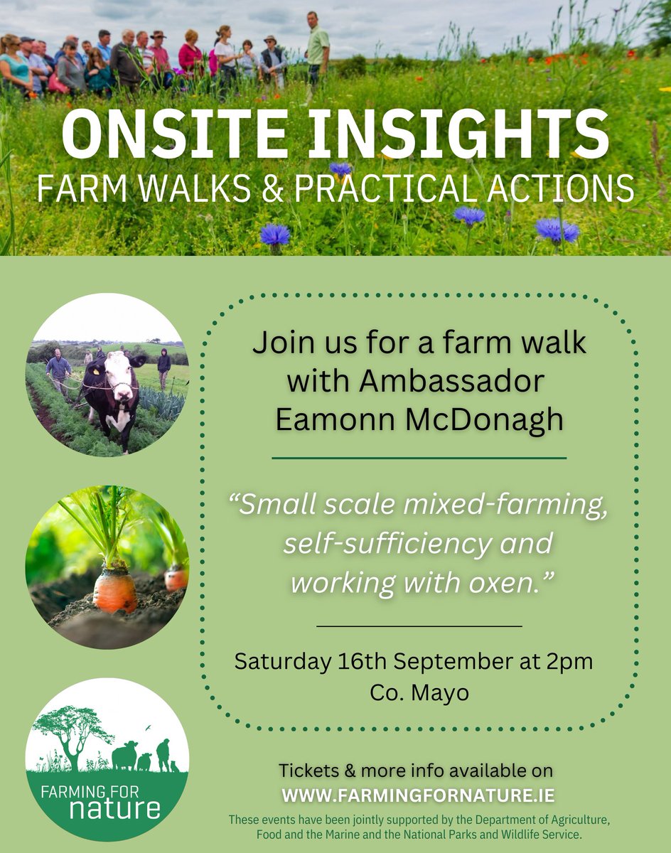 Next week on the FFN farm walk schedule.... Ambassador Eamonn McDonagh from Co. Mayo. Join us Saturday 16th September at 2pm to learn about self-sufficiency, working with oxen and organic horticulture. Tickets here: buytickets.at/farmingfornatu…