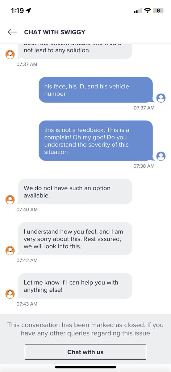 k27212016's tweet photo. @Swiggy @SwiggyCares @SwiggyInstamart @PuneCityPolice it’s already been 24 hours, and neither the IO for the case has reached out to me, nor there have been any necessary safety measures been taken by your team. Is this how you ensure women safety in the city? https://t.co/D4usTWCb4p