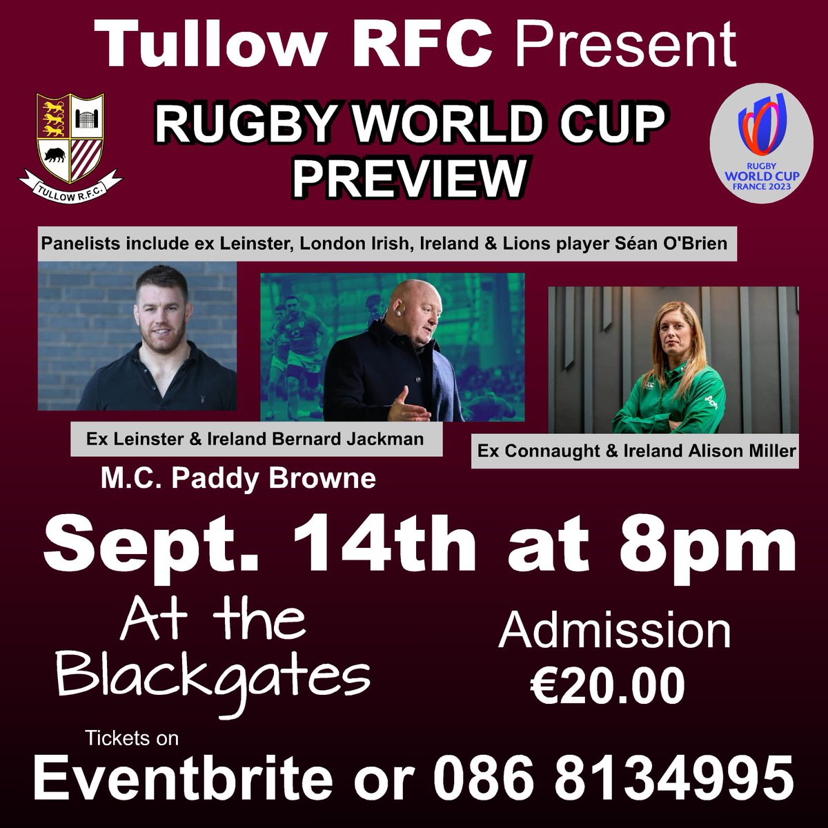 The countdown is officially on for the 2023 Rugby World Cup! 
Come along and join us on what promises to be a great night.