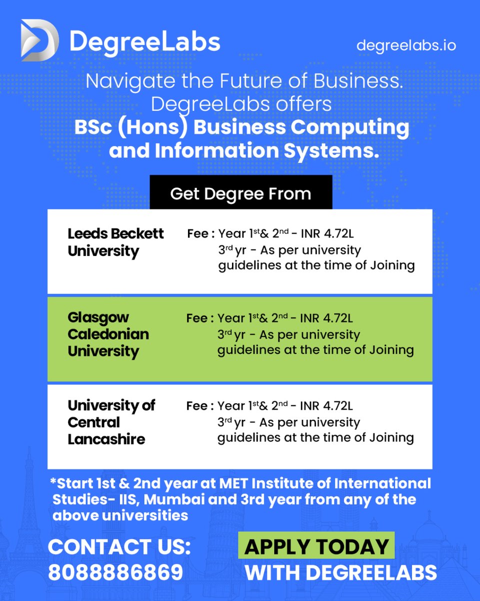 degreelabs's tweet photo. Unlock the Tech-Driven Business Future!

🌟 Discover BSc (Hons) #BusinessComputing and #InformationSystems with DegreeLabs.

Contact us at 8088886869. 

Apply Now: https://t.co/vOrUbcSz8K

Download the app now: 
Android: https://t.co/ey0U9Oy8ws      
IOS: https://t.co/otHae62Tpd https://t.co/Ogsb1NKTcG