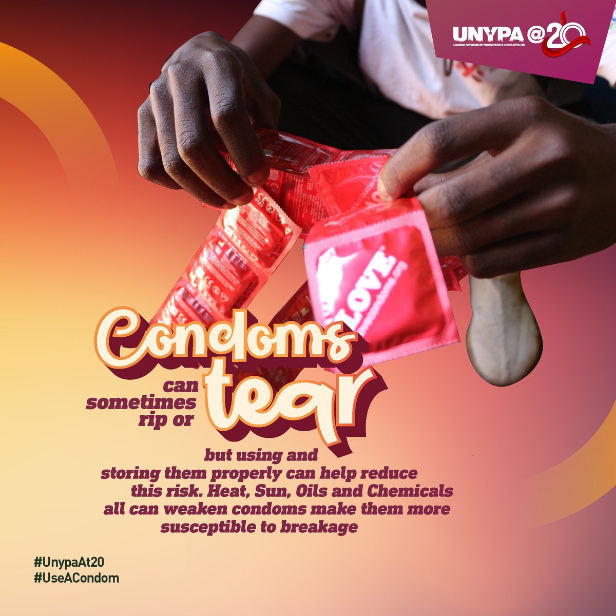 Keep condoms away from heat and light, which can dry them out. 

So it's important to use and store them properly. ✌️

#UseACondom #UnypaAt20