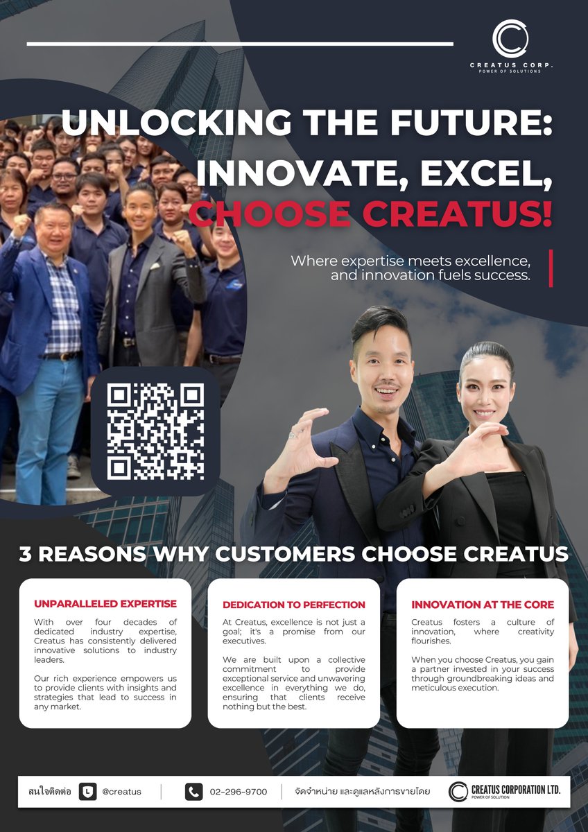 Creatus_corp's tweet photo. Creatus has been chosen by countless businesses as their strategic partner for success. ✨

With over 40 years of expertise, our commitment to excellence shines bright, and our passion for innovation knows no bounds. 📈 https://t.co/m1cmrYYsMx