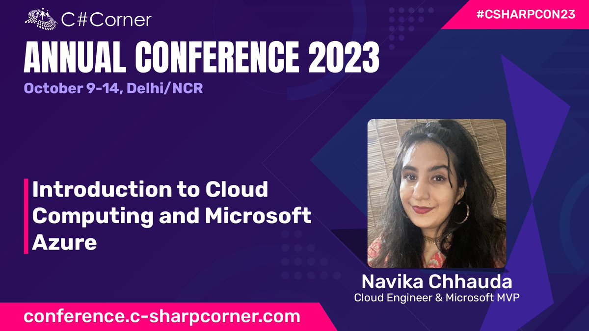 CsharpCorner's tweet photo. We're excited to welcome @NChhauda, Cloud Engineer & Microsoft MVP, as a speaker at #CSharpCon23! Join her for a deep dive into Cloud Computing and Microsoft Azure.

Get all the details: https://t.co/4W9cGBqpw9

#CSharpCorner #TechConference #TechEnthusiast #Azure #CloudComputing