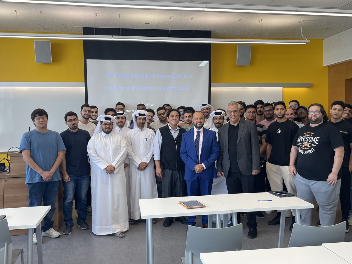 Our own Dr. <a href="/fethi_filali/">Dr. Fethi Filali - د. فتحي فيلالي</a> delivered an exceptional talk about the  "Pioneering Role of Home-Grown AI Solutions in the FIFA World Cup Qatar 2022™" to a group of <a href="/QatarUniversity/">جامعة قطر</a> engineering students. 

We look forward to seeing these sharp young minds in action shaping a #smart,