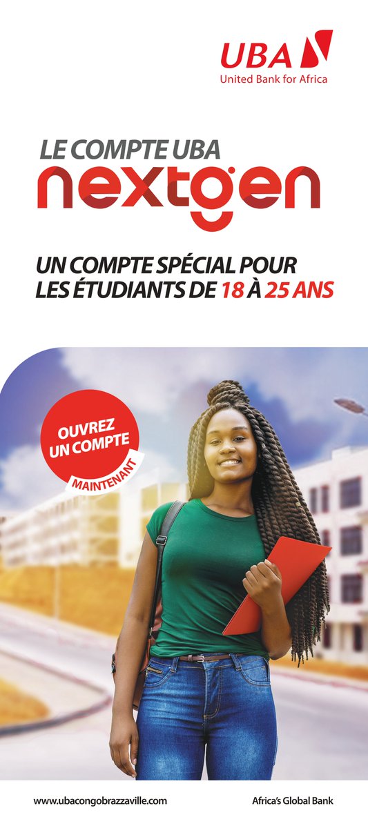 UBACongo's tweet photo. Prend ton indépendance financière et ouvre ton compte #UBANEXTGEN dès que tu as 18 ans ! Pour tout savoir des conditions d'ouverture, cliquez ici
👉https://t.co/FpnbKpWjJE
#AfricasGlobalBank https://t.co/CjfYOHZpXX