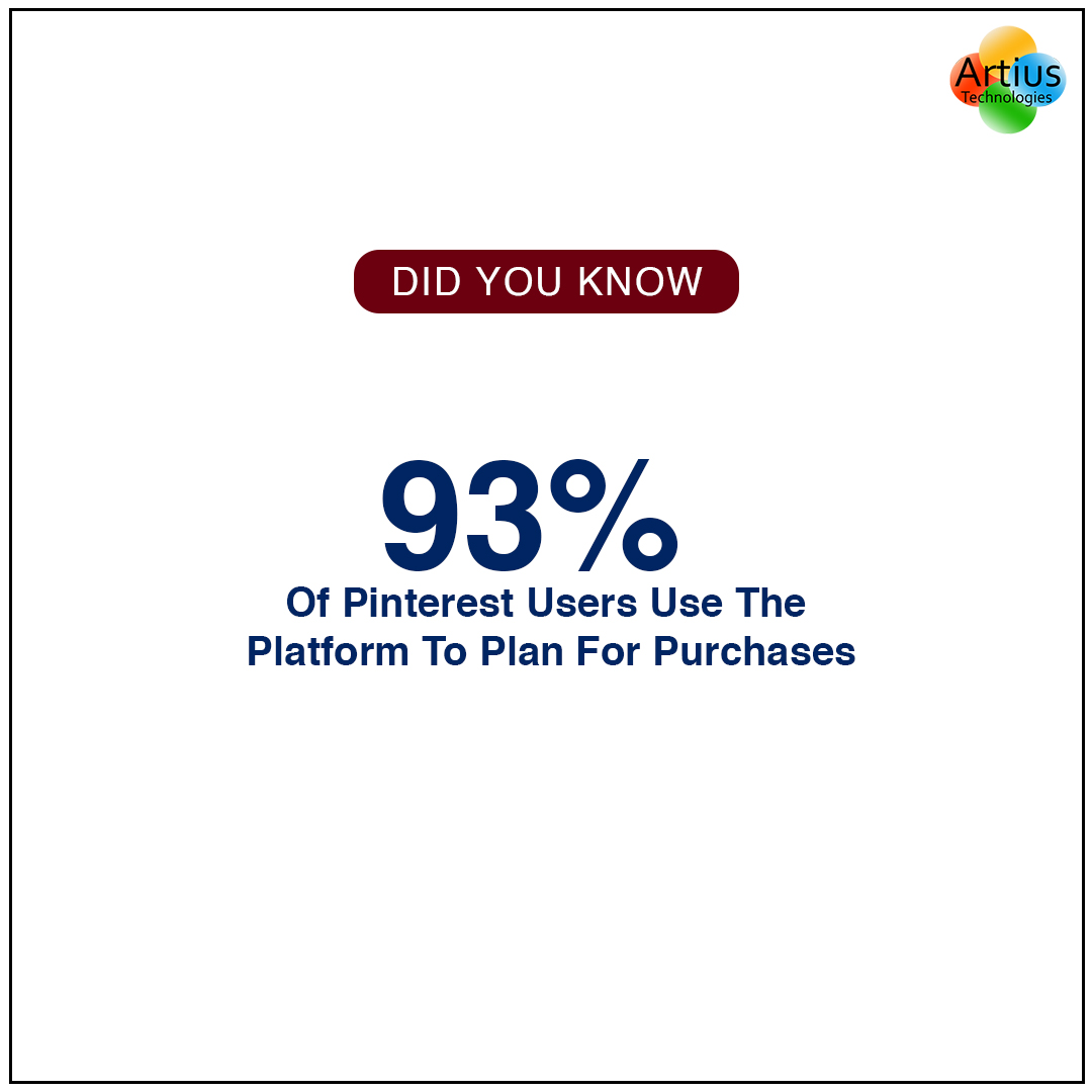 artius_tech's tweet image. 93% Of Pinterest Users Use The Platform To Plan For Purchases.
.
.
#digitalmarketingagency #DigitalMarketingStrategy #DigitalMarketingcourses #artiustechnologies #Dailynews