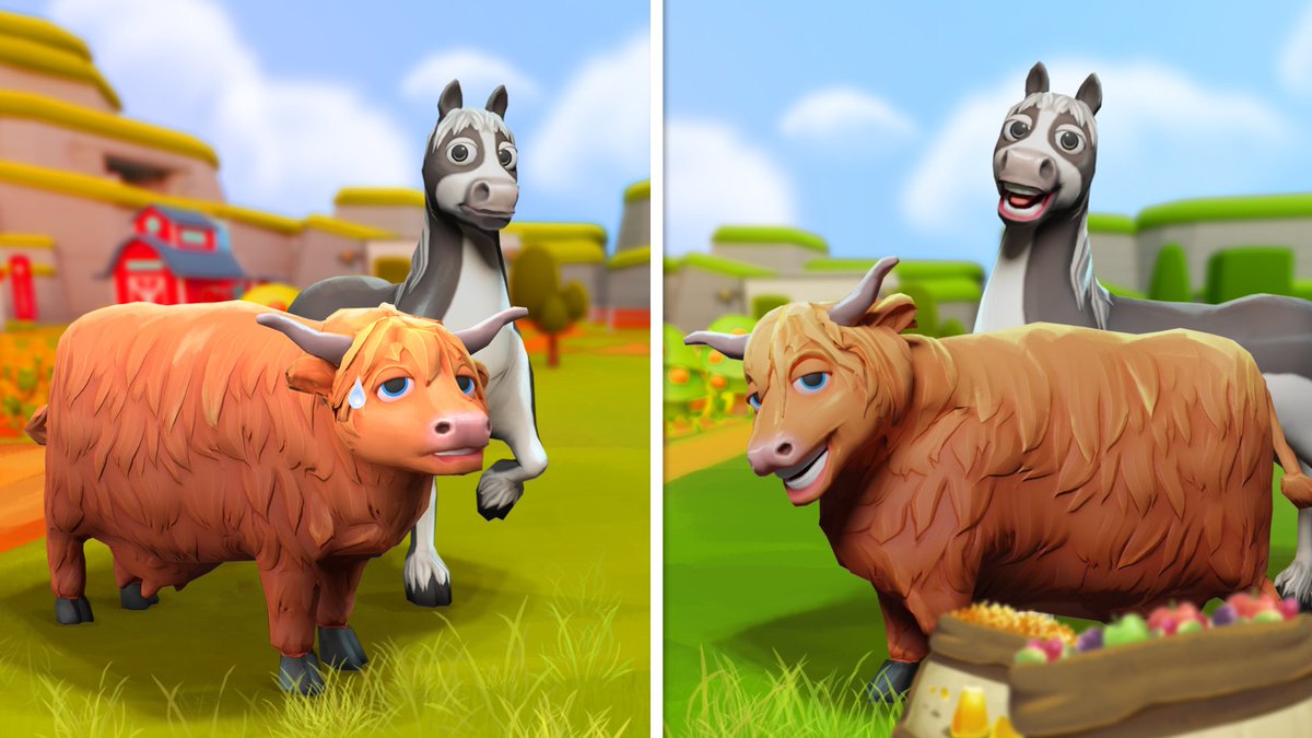Virtual or not, happy animals = happy farming! Feed 'em well!🐮🐐
#cropbytes 
#cropsandlivestock 
#virtualfarming