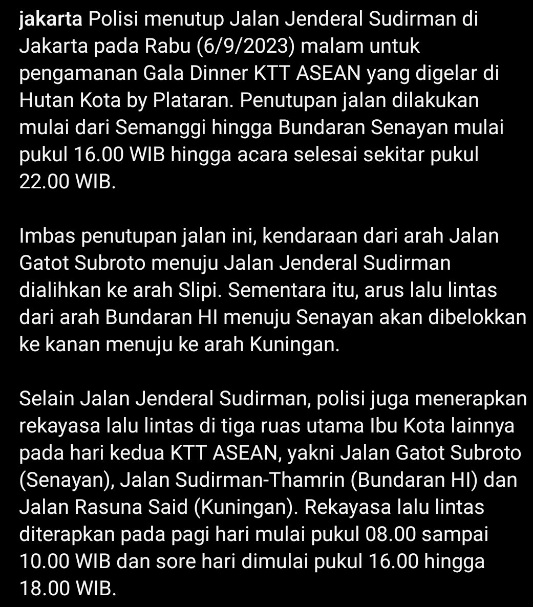 Jalan Sudirman, Gatot Subroto, dan Rasuna Said akan ditutup. 

Selamat berjuang Para Pejuang Ibukota !