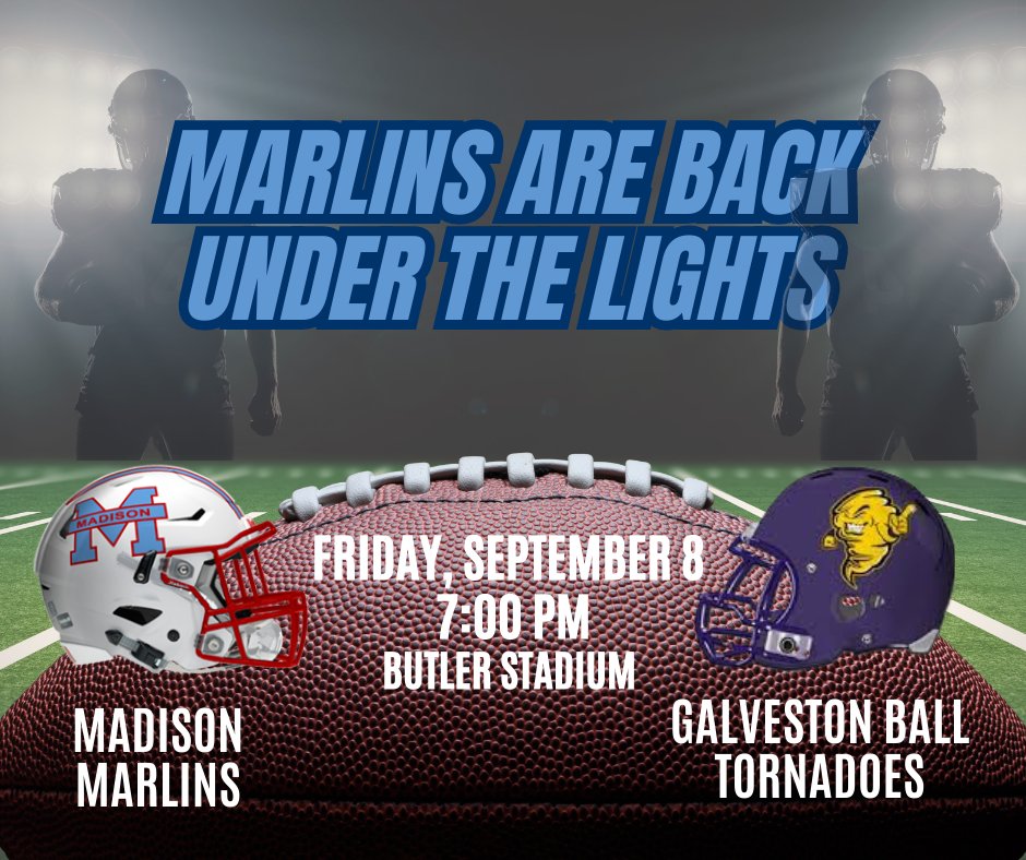 We're back at it this Friday! 🏈 Come out and support the Marlins. Purchase your tickets here - bit.ly/45wLJAC #AllIn #Madhouse