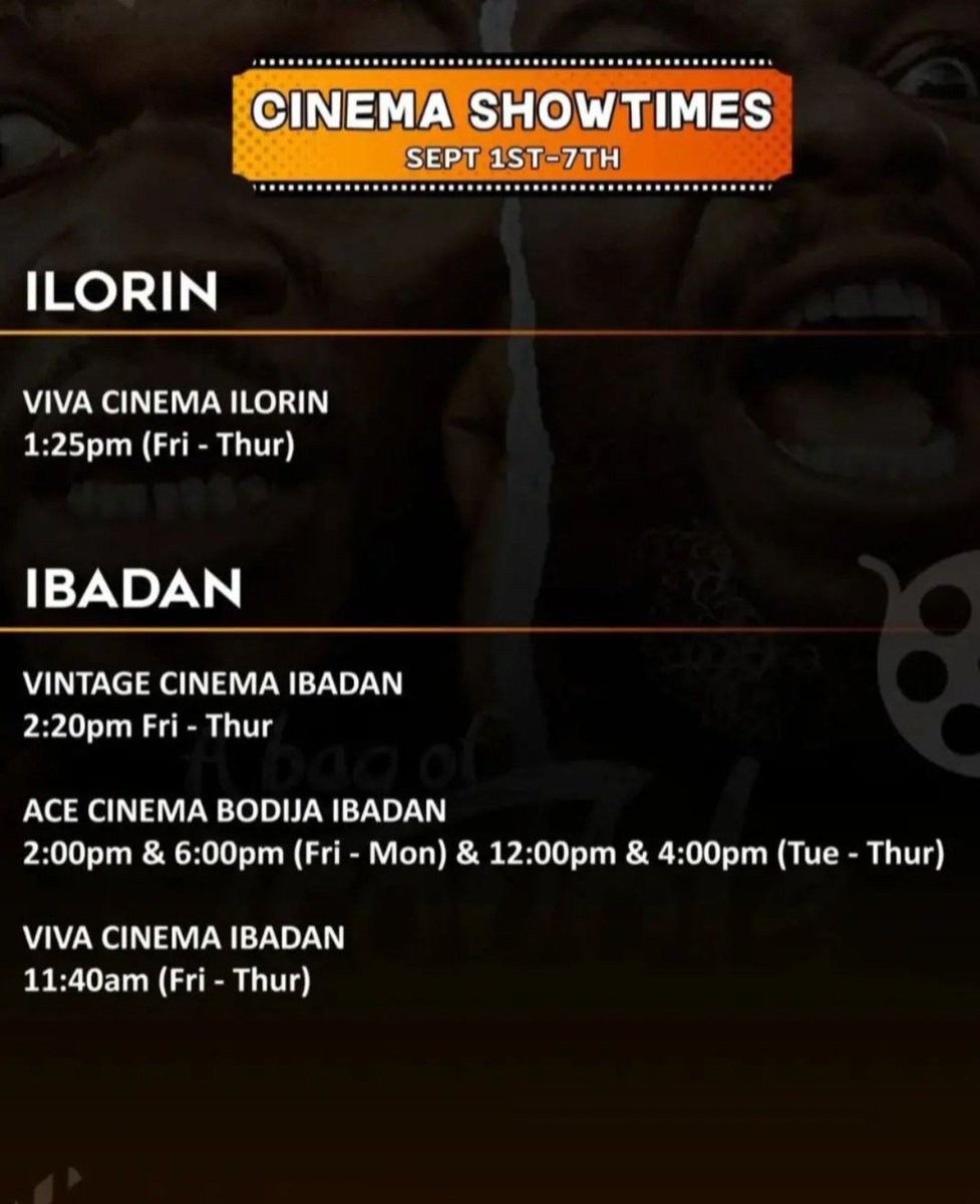Ibadan! Ilorin! Ekaro! Let's go! The blockbuster psychocomedy 'a Bag of Trouble' starring BrodaShaggi, Oga Sabinus, Hafiz Oyetoro, Jide Kosoko, Bimbo Oshin &amp; others will be showing at these locations and times in Ibadan &amp; Ilorin.