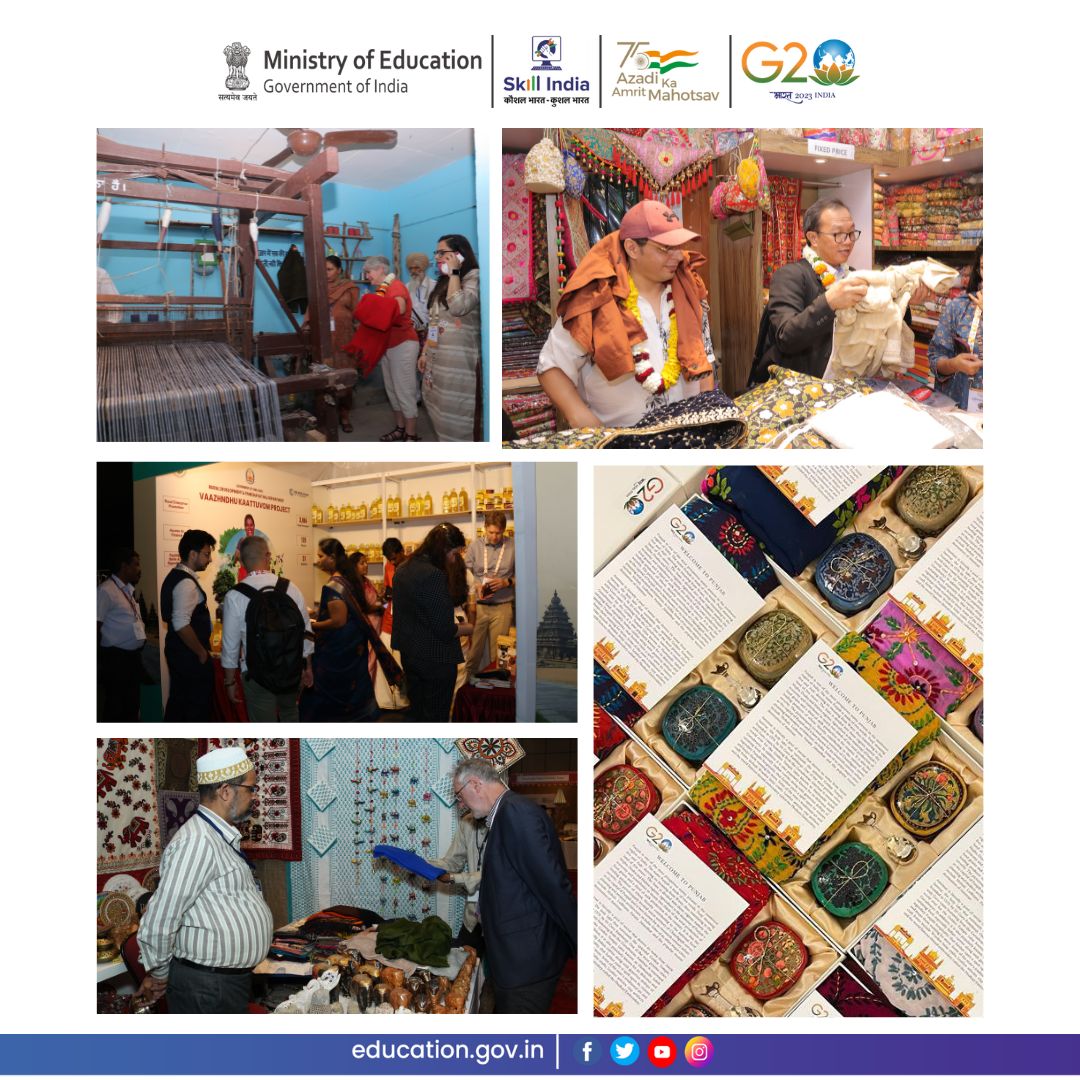 #G20India shines the spotlight on Indian handicrafts! Delegates at #EdWG meetings got a taste of India's rich crafts and handicrafts through #OneDistrictOneProduct exhibitions in #Chennai #Amritsar #Bhubaneswar & #Pune. Glimpses!

 #G20Edu4All #EdWG20MadeEasy #G20IndiaMoments…