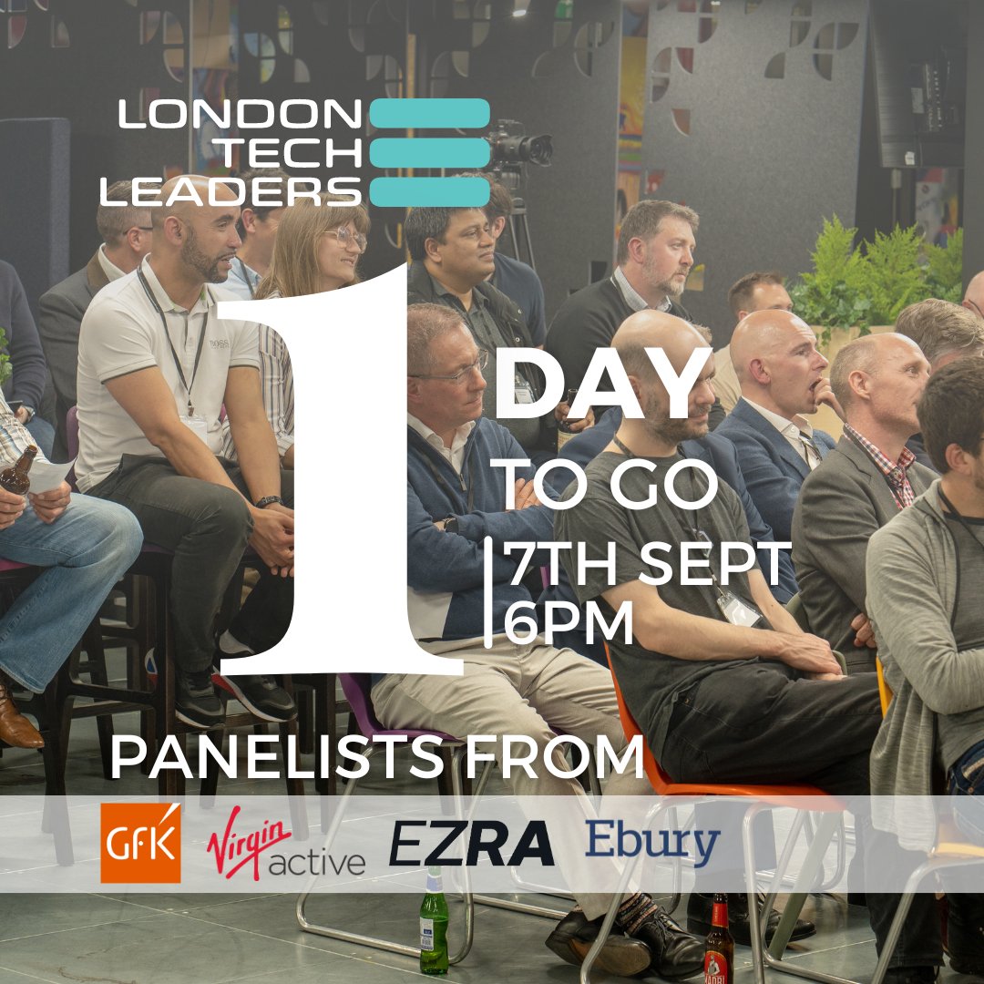 One day currently to go! Sign up for our 14th exclusive London Tech Leaders event with panelists from @GfK, @VirginActiveUK and more! Join us in the sun for drinks at our rooftop venue in Southwark. Spaces are limited, click the link below: lnkd.in/e6FbMEih
