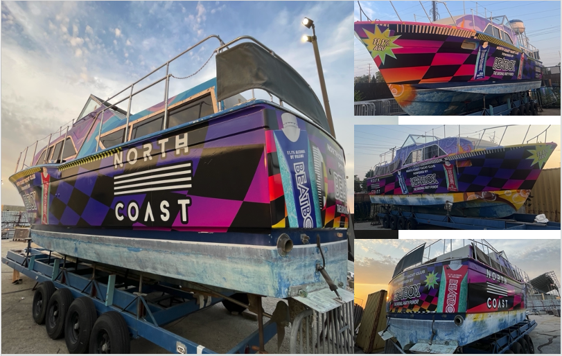 SpeedProChiLoop's tweet photo. You're gonna need a bigger boat.  Nope!

This 38' cruiser now ready to set sail on 2-year promotional journey across the U.S.  Proud to partner with Groundswell on behalf of Beatbox Beverages for this cool project! 

#SpeedProChicagoLoop #GroundswellExperiential #BeatboxBeverages https://t.co/SKEkzWwIfW