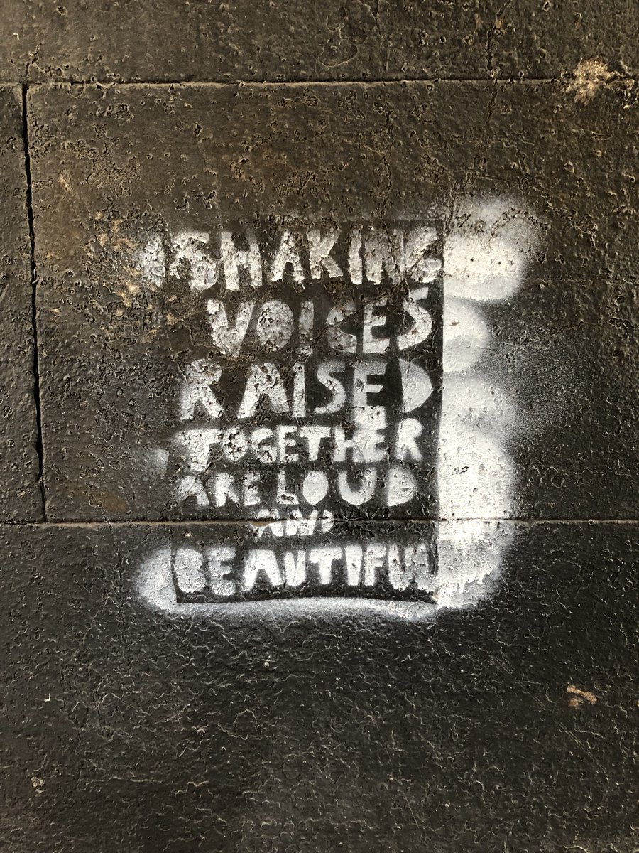 "Shaking Voices Raised Together are Loud and Beautiful" 
Some Street Wisdom noticed on a recent walk. 

#WorldWideWander #BetterWays #SeeThingsDifferently #AnswersAreEverywhere #WanderfulWorld #mindfulmornings #KeepWakingUp #OnlineInspirationFestival #MindfulWalk #GetTogether