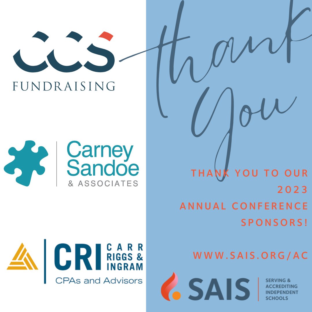 We can't do this alone. Our sponsors are incredibly important to us. CCS Fundraising; Carney, Sandoe & Associates; and Carr, Riggs & Ingram, thank you for your support! sais.org/AC