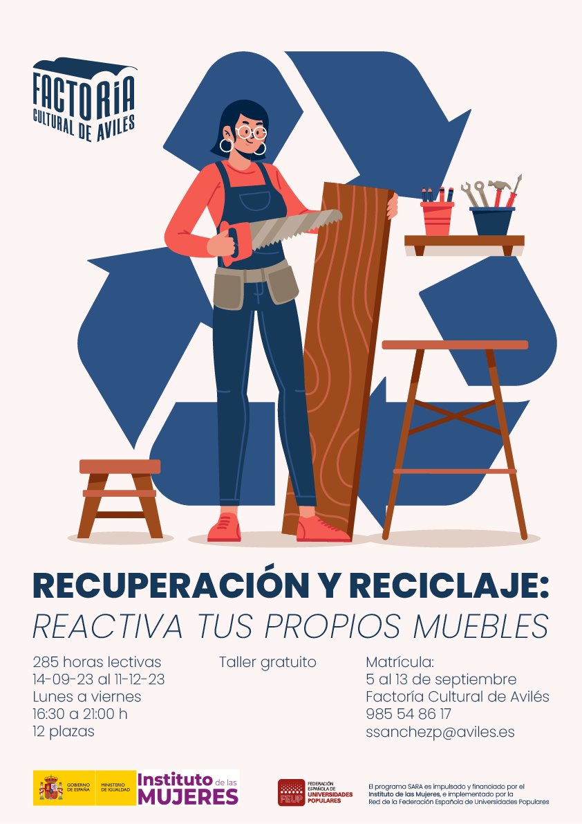 Abierta la matrícula para el curso gratuito "Recuperación y reciclaje: Reactiva tus propios muebles" <a href="/InstMujeres/">Instituto de las Mujeres</a> <a href="/lafeup/">FEUP</a>