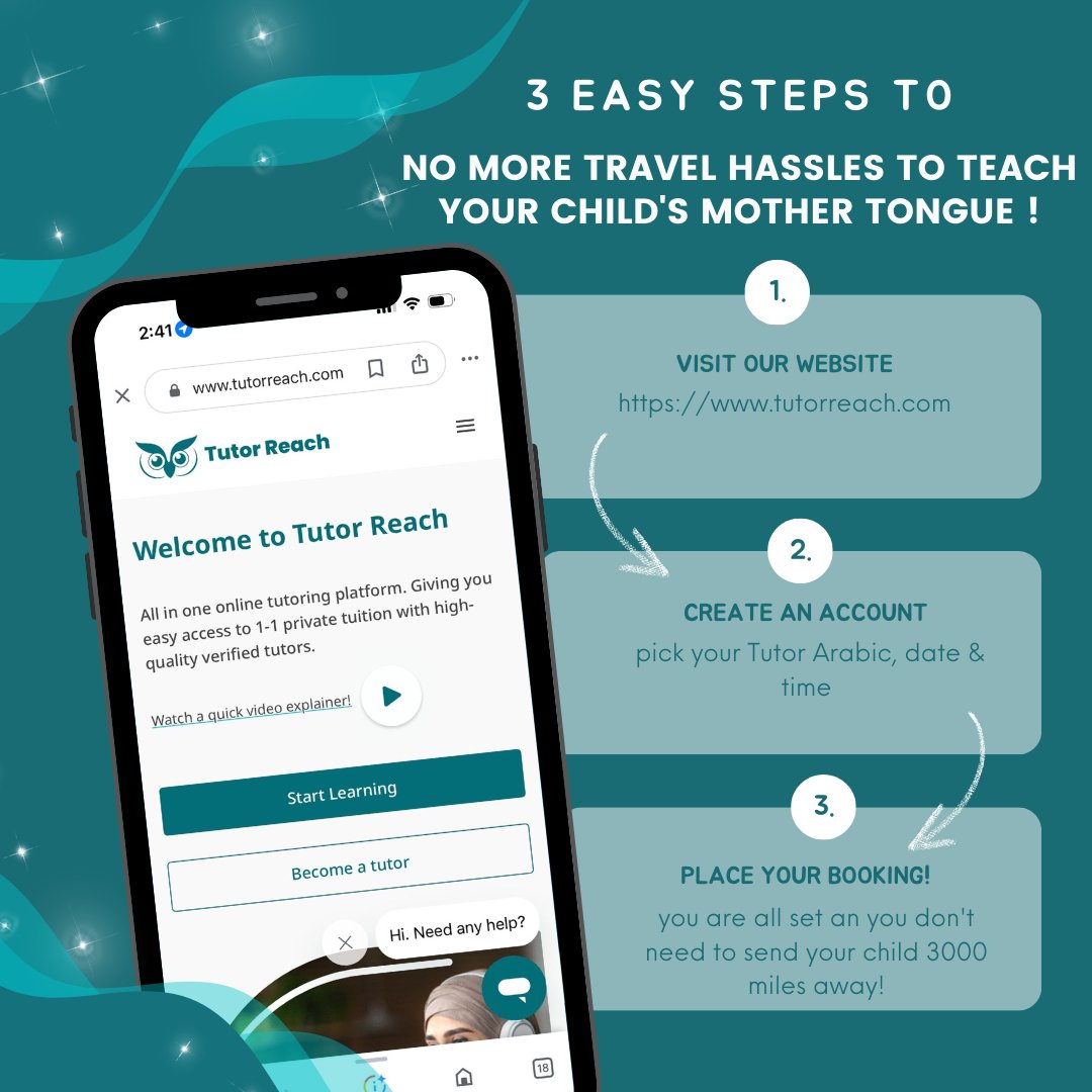 TutorReach's tweet image. Simplify teaching your child their mother tongue without travel hassles! 🌍📚 Visit our site ➡️ tutorreach.com, create an account, choose an Arabic tutor, and book a session. No need to send your child miles away. 🙌📖 #LanguageLearning #ArabicTutor