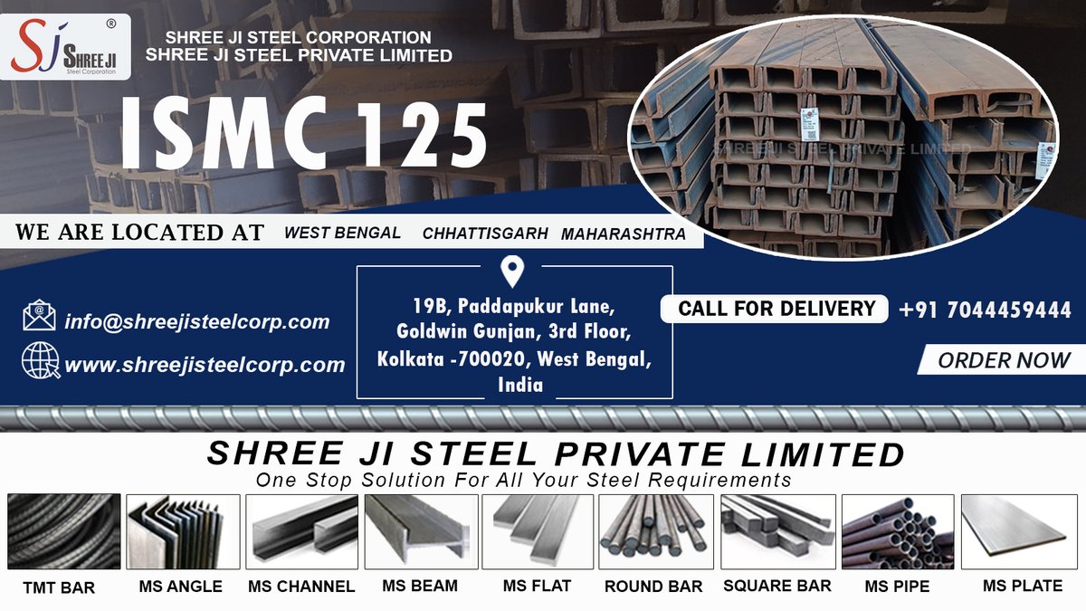 shreejisteel1's tweet image. Looking for top-notch steel products? Look no further. Shree Ji Steel Private Limited proudly presents the CHANNEL 125 series, featuring the impressive 5-inch ISMC 125x65 channel.#mschannel #mschannels #mschannelsupplier #mschannelwholesaler