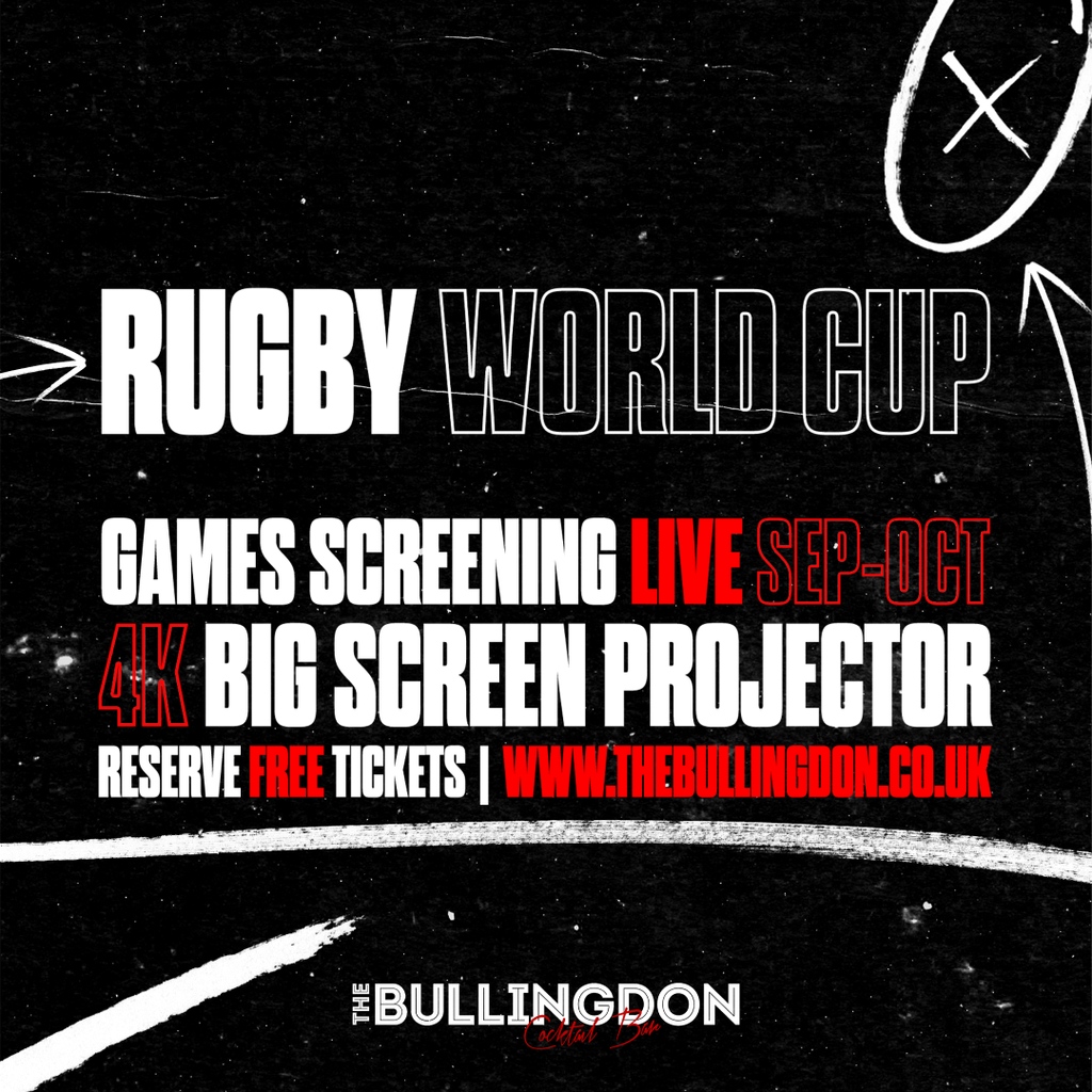 RUGBY WORLD CUP 2023 👀🏆

We'll be showing a huge range of group stage games on our big screen projector throughout September

It all kicks off this weekend with 8 games across three days! We'll be showing the following:

Head to thebullingdon.co.uk for more info 🖤