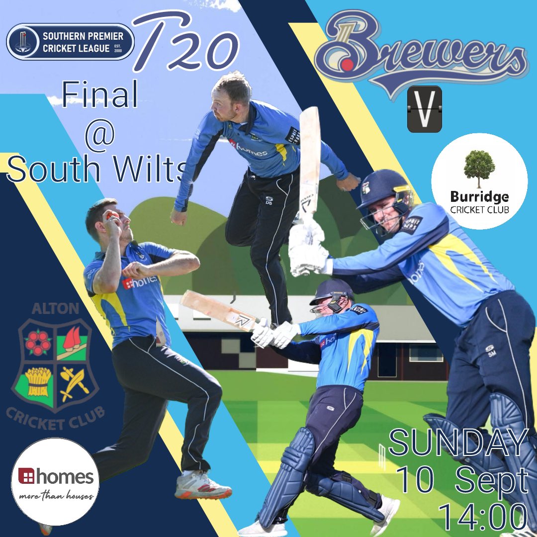 AltonCricket's tweet photo. The T20 final takes place this coming Sunday at South Wilts cricket club

The Brewers take on recently crowned Premier league champions @burridgecricket at 2pm

It would be great to see as many familiar faces make the trip@down to support the boys

#cricket #t20 #brewers #sbset https://t.co/HRnisgFVuC
