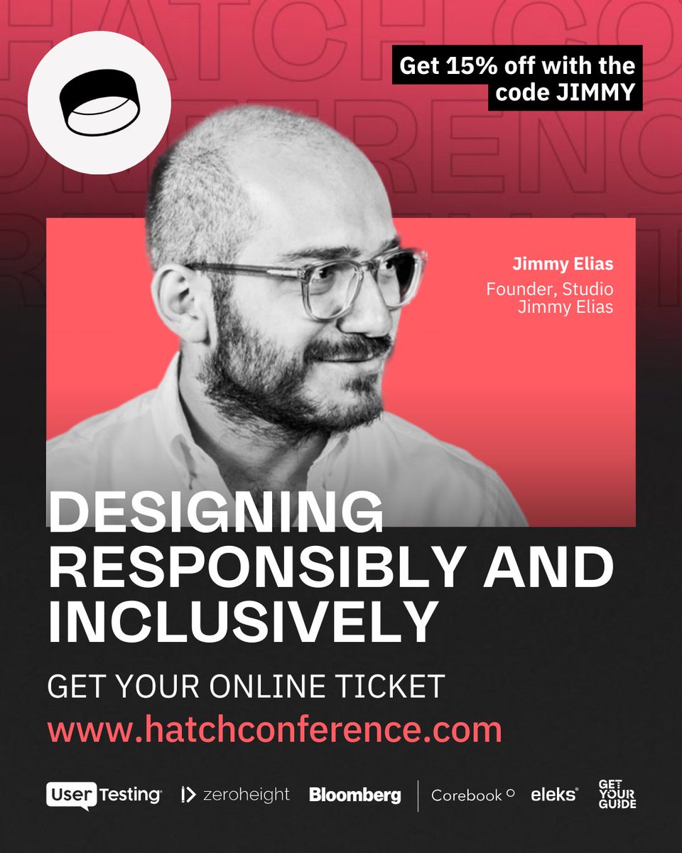 Thrilled to be giving a #masterclass at the <a href="/hatchconference/">Hatch Conference</a> this October in #Berlin. The 'Leadership Ateliers' and the in-person conference are sold out 🔥, but you can still get your conference online pass 👉 with a 15% off using the code JIMMY at checkout 🙃 #uxdesign #event