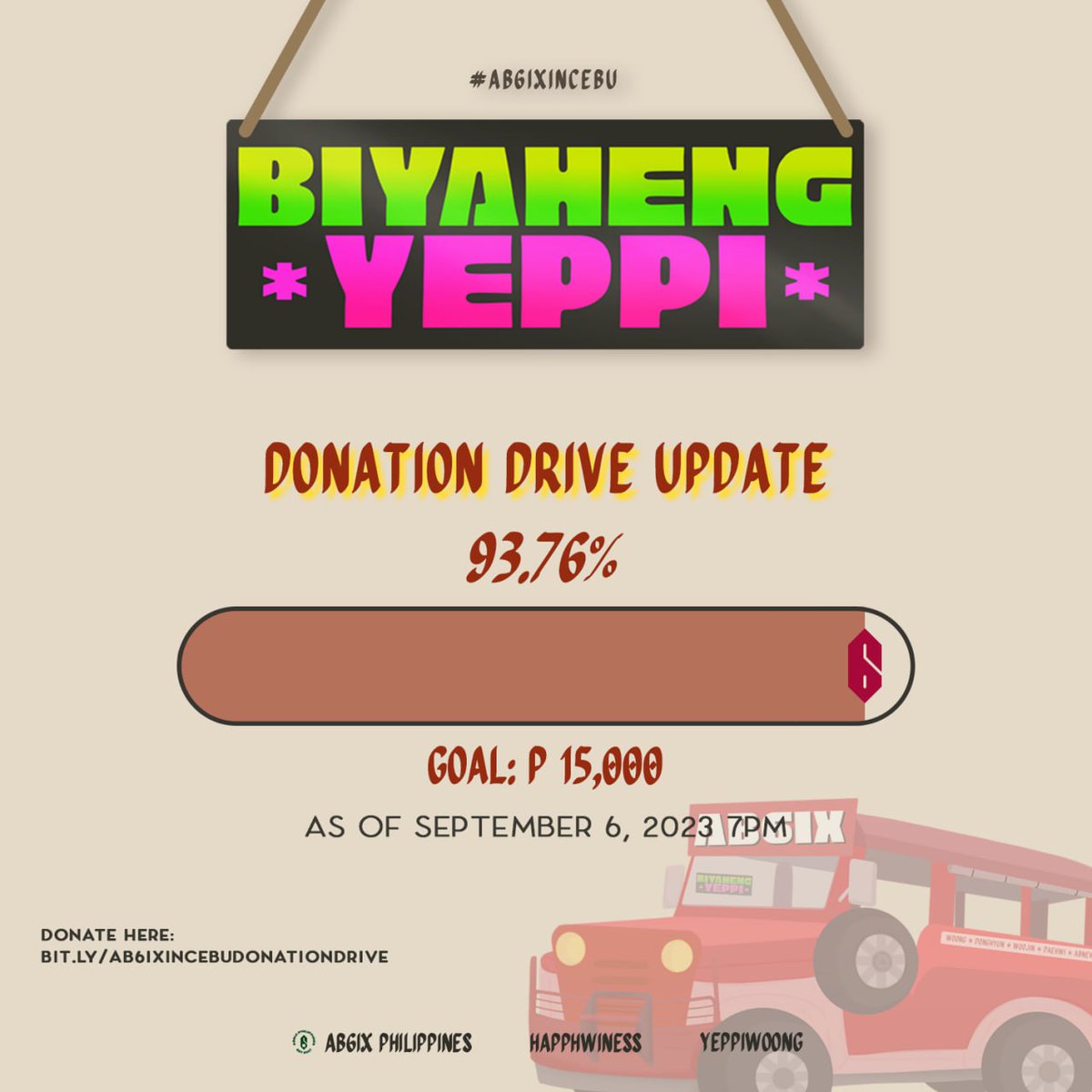 AB6IX_PH's tweet photo. [BIYAHENG YEPPI] AB6IX in Cebu: Donation Drive Update

ABNEW, we are so close to our goal! Can you help us reach it?🥺

Donate https://t.co/qfOuDW19TN
Tracker https://t.co/LaxHiG3xfk

#AB6IXinCebu #BiyahengYeppi #CebuIsAwake #AWAKECebu2023 #AB6IX #전웅 #김동현 #박우진 #이대휘 https://t.co/5yUEZnyYhi