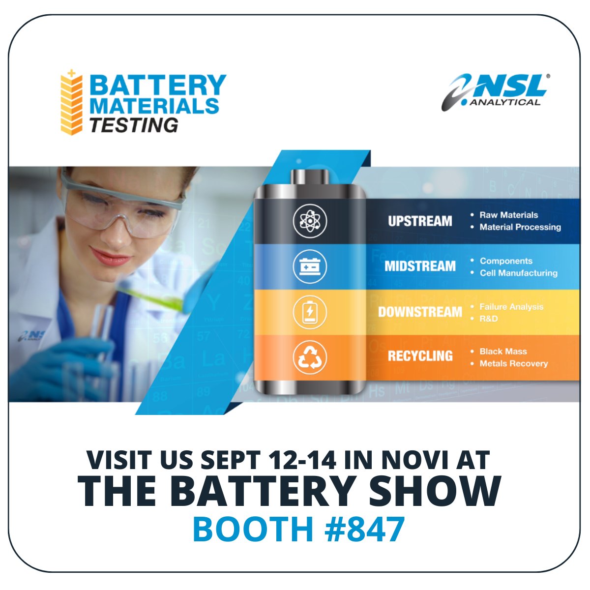 Come see us at The Battery Show in Novi, MI to learn about advanced materials testing and how to gain essential insights into your materials performance. 
#TheBatteryShow #AdvancedMaterialsTesting #Exhibitor #NewTechnology