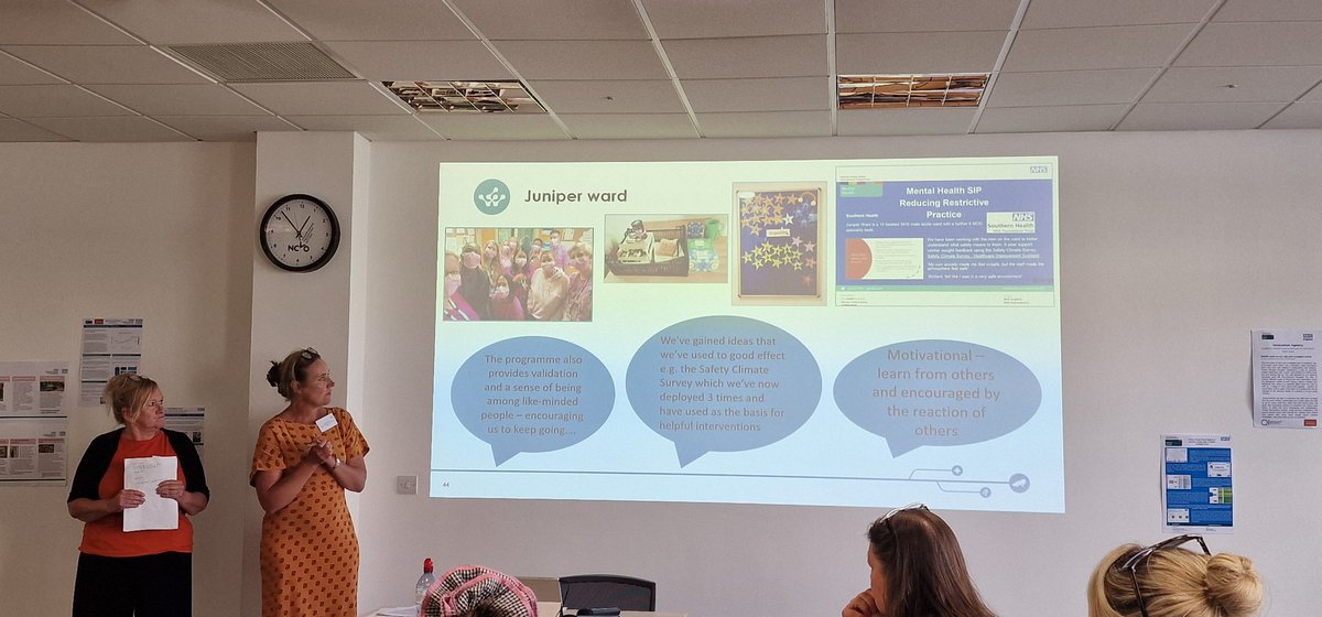 NCCMentalHealth's tweet photo. Next up we have @HeatherStacey7 &amp; Liz James who speak about the  #reducingrestrictivepractice work happening in Southern Health @Southern_NHSFT as part of #MHSIP. #communityofpractice #RRP https://t.co/vZZLkhjqx0