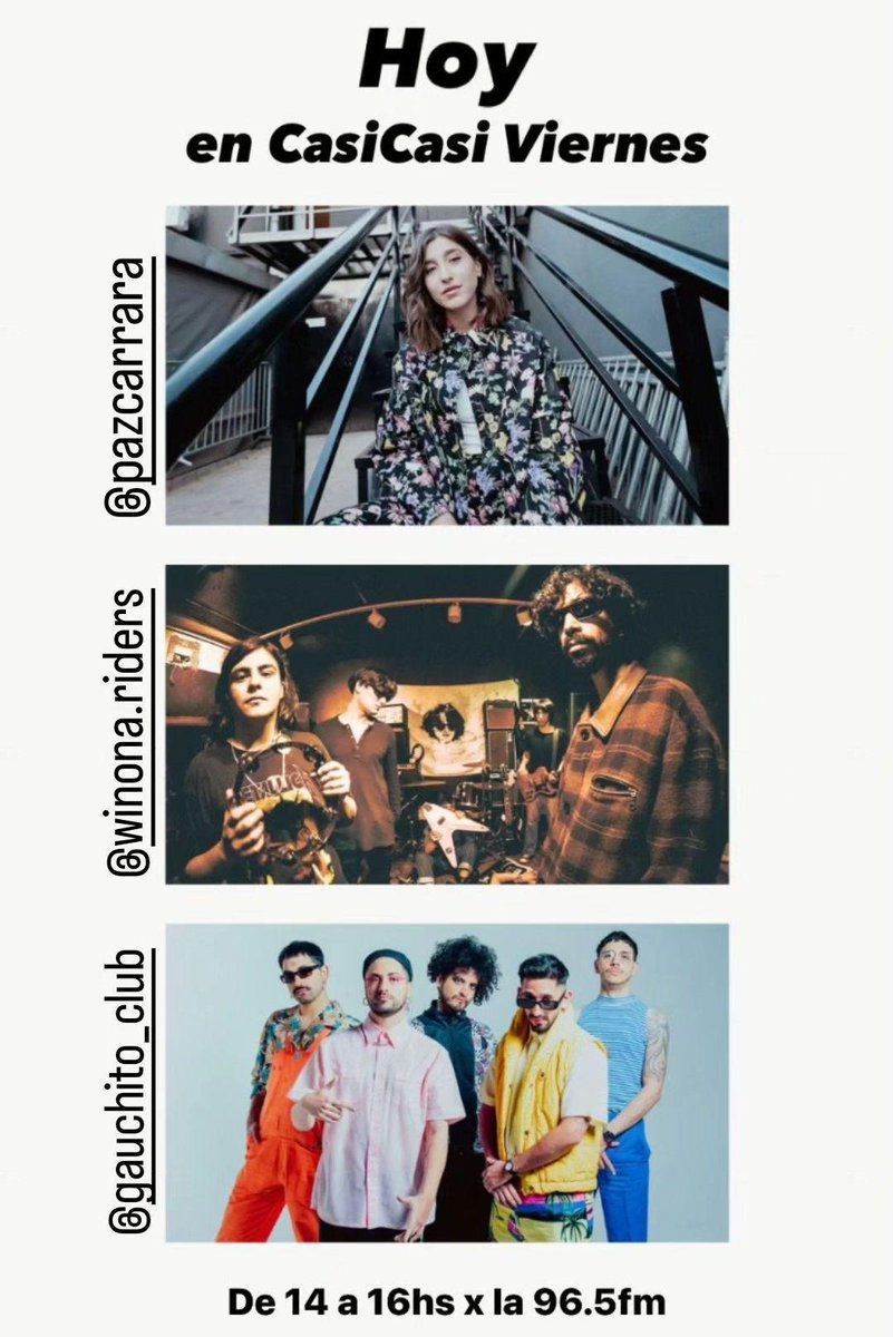 casicasiviernes's tweet photo. #Hoy de 14 a 16 por @RadioU96_5 📻🎧
Obtenemos lo mejor de la distorsión con @winona_riders en estudio 🎸
Manijeamos el #Dominrock 2023 con @GauchitoClub 🥳
Nos preparamos para el encuentro con @pazcarrara este sábado en Taverna 🎶
Y más!! https://t.co/FpyVSK3l2o