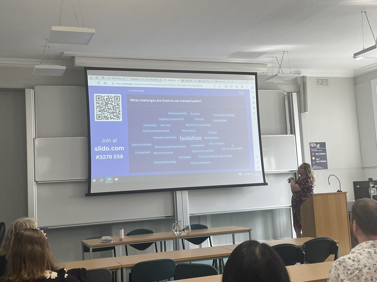 Hope_SST23's tweet photo. @SarahL_MH leading a workshop on keeping hope alive while being in academia: we start with all the things that can threaten our mental well-being #SSTPG23 https://t.co/uV63RcoSjN