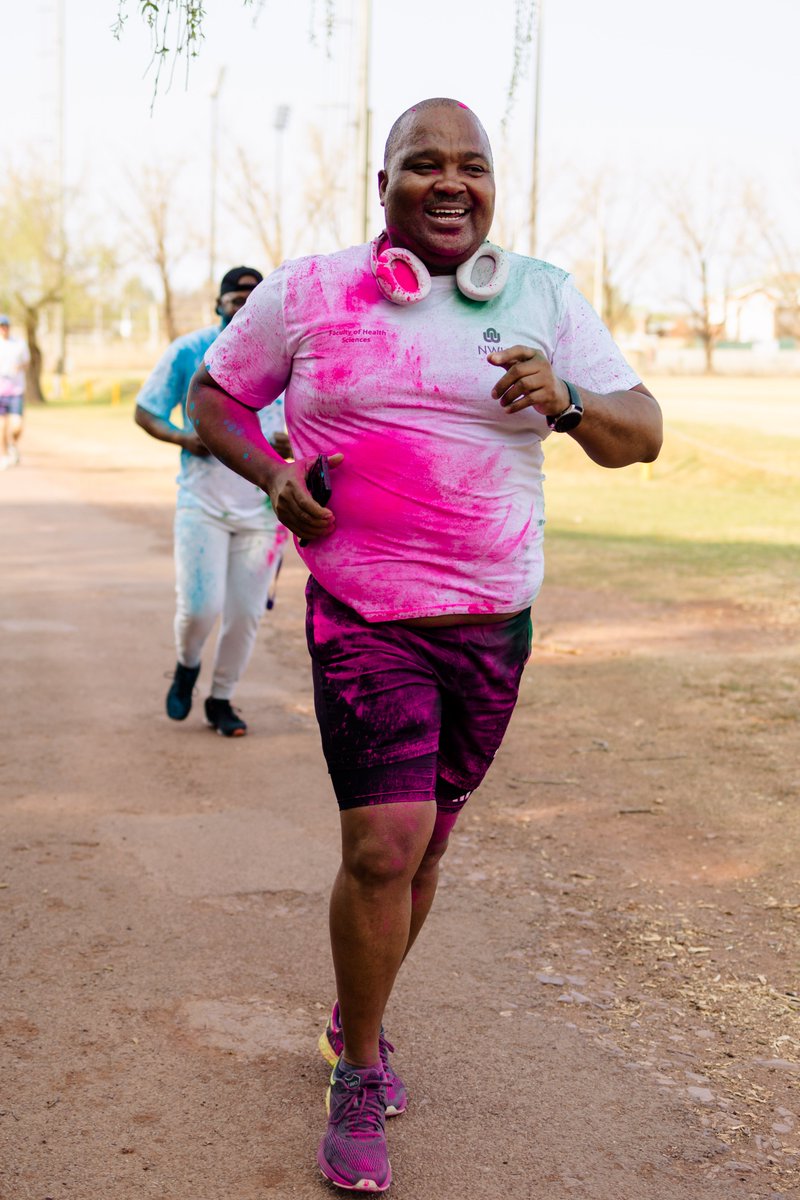 NWU_UESM's tweet photo. UESM at the #RunwithColourFun Event: 6 September 2023 
(Hosted by the Faculty of Health Sciences). 
Some of our #UESM staff members enthusiastically participated.
Even Prof Bismarck Tyobeka joined in on the action!
@theNWU
#HealthyLiving #Wellbeing #TeamUESM #FunRun https://t.co/vmSE0D4OQ0