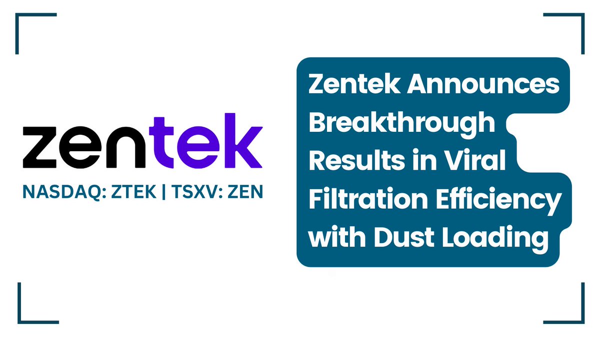 InvestorNewsCom's tweet photo. #Zentek Announces Breakthrough Results in #ViralFiltration Efficiency with Dust Loading https://t.co/6PsBhMkvdR
#MERV9 #ZenGUARD #Graphene @ZentekLtd $ZTEK $ZEN.V https://t.co/sSZiZYBogw