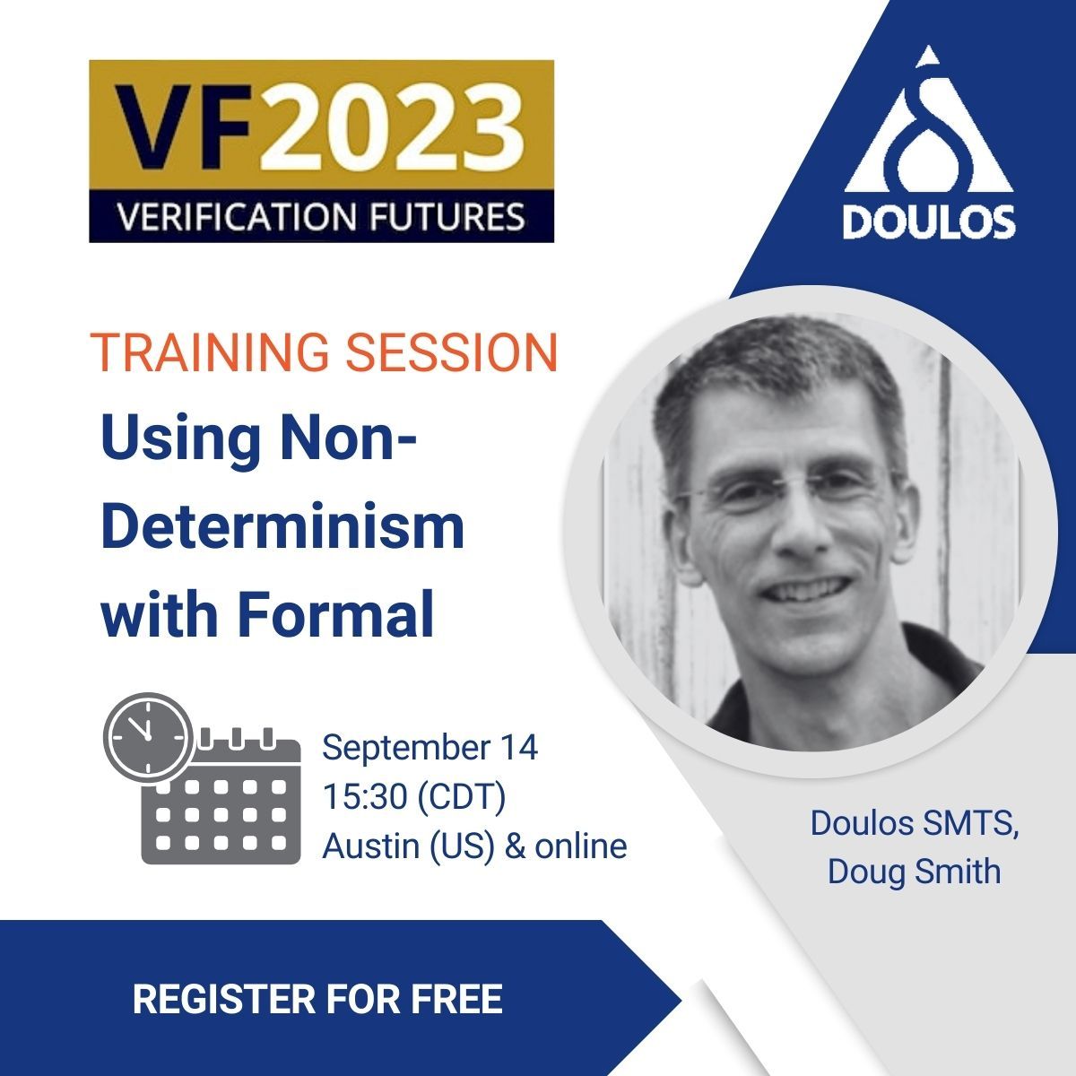 Doulos is presenting at the Verification Futures Conference in Austin (USA)⬇️
In this training session, we'll explain what non-determinism is, how it's used, and show lots of examples so you can take advantage of non-determinism in verifying your designs. doulos.com/news/verificat…