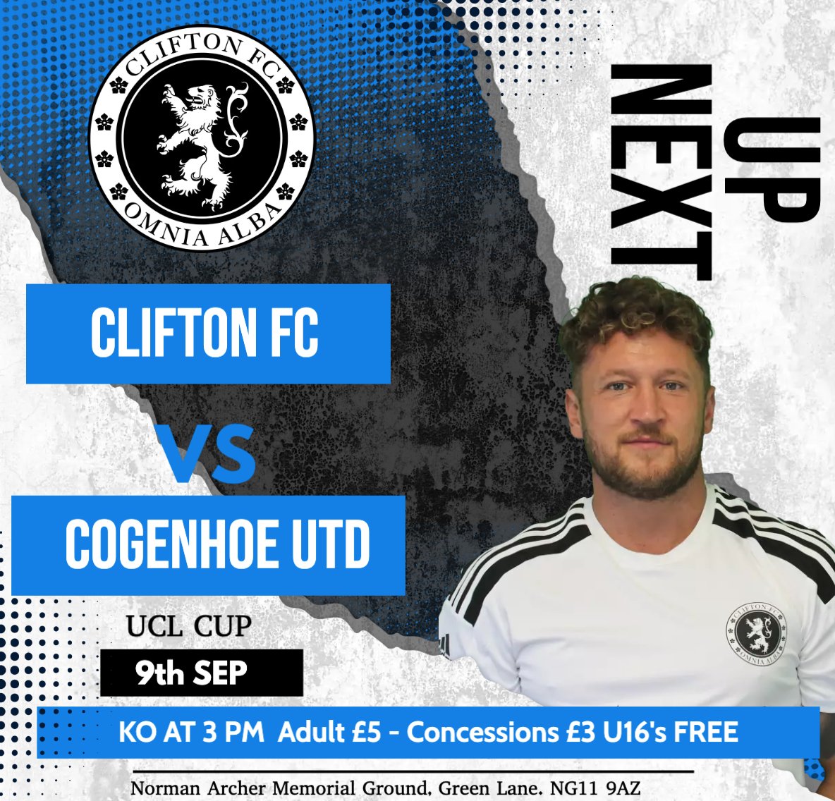 cliftonfc1963's tweet photo. Saturday we take a break from the league as we welcome @cogenhoeunited for the Sport Ground Development Cup. Bar and Kitchen open, followed by the Ukraine vs England game, 5pm in the Club House

@NFFC  are not in action &amp; @Official_NCFC are way, Why not pop down and see us again. https://t.co/LBkPTvYDAk