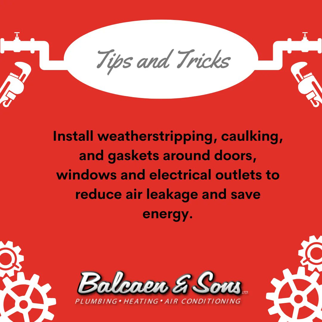 Tip of the Day: Find and seal air leaks. Install weatherstripping, caulking, and gaskets around doors, windows and electrical outlets to reduce air leakage and save energy. 
#balcaenandsons #winnipeg #plumbing #heating #cooling #doneright #draincleaning #waterheaters