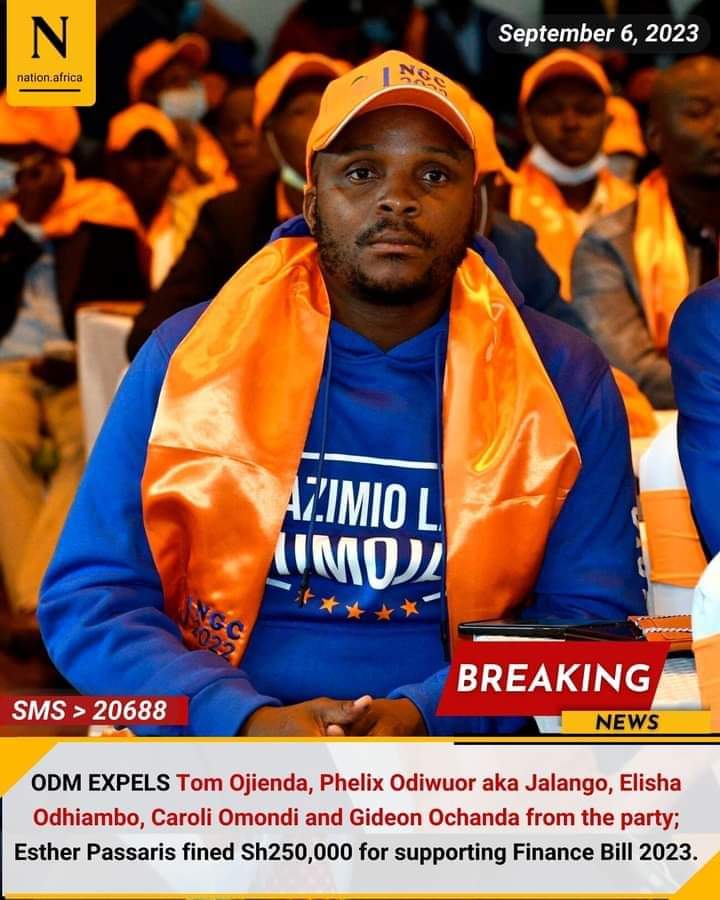 SamsonOgola's tweet photo. We have comedians then we have ODM Party...

They've expelled @JalangoMwenyewe from the party for openly greeting the same Ruto Raila is greets in Private.

They fine @EstherPassaris for supporting the same Finance Bill the ODM Governors are depending on uplift their counties.

Yaani, the crime akina Jalang'o committed was going for the handshake before Raila.

Anyway, at this rate, Raila might chase Kalonzo out of Azimio for going to Statehouse before him.

What a group of comedians!
