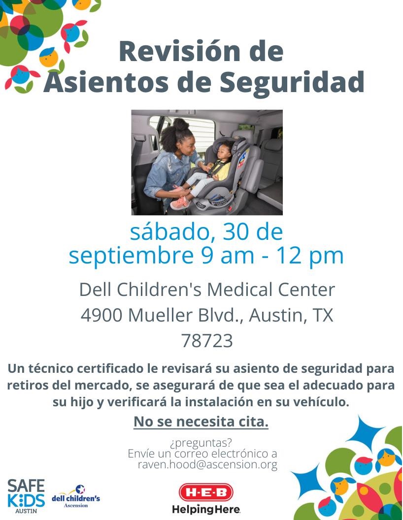 Join Safe Kids Austin for Car Seat Check Saturday! We will be having Child Passenger Safety Technicians available to check if your car seats are installed correctly. If you have any questions or concerns about if your car seat is installed safely for your child, please feel free