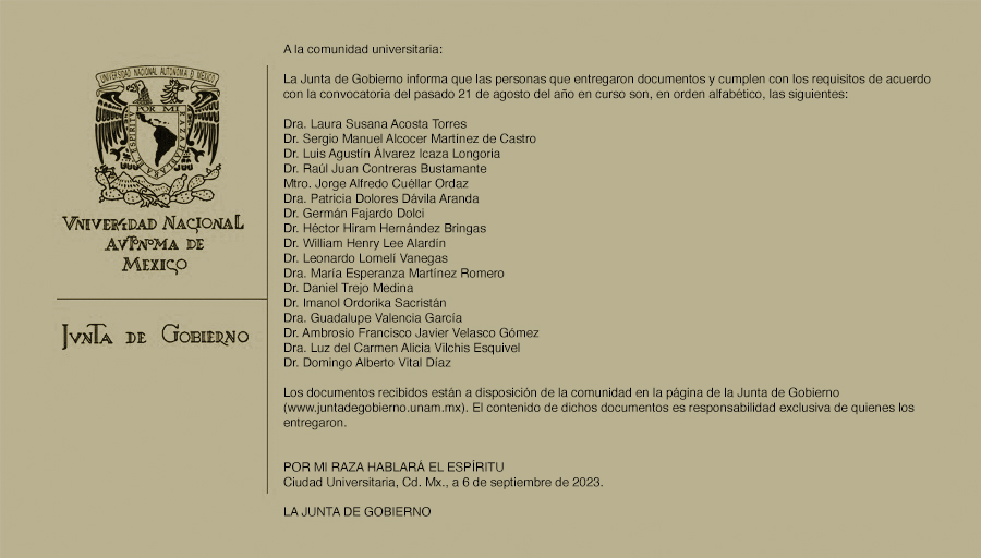 SalaPrensaUNAM's tweet photo. #BoletínUNAM Comunicado de la Junta de Gobierno > https://t.co/fEQxLHaPCG https://t.co/sRtr2IovTU