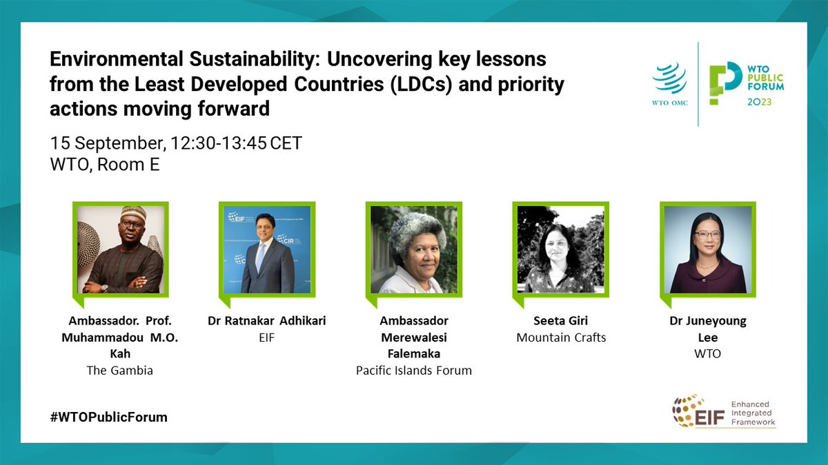 EIF4LDCs's tweet photo. 🌿 Let's talk green trade and sustainable growth! 

Join EIF's session at #WTOPublicForum to uncover strategies for enhancing economies while prioritizing the environment in LDCs. 

More about the session: https://t.co/iN3W9qzoxd https://t.co/RA0TK4GO1C