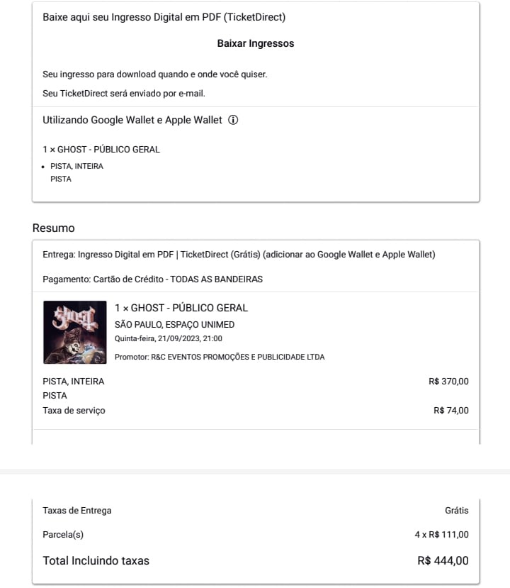 🚨VENDO INGRESSO PARA O SHOW DO GHOST!! 🚨
Estou vendendo um ingresso para o show do Ghost do dia 21/09
Valor: R$ 444,00 (valor que paguei comprando no site da Livepass)
Tipo de ingresso: Pista Comum, inteira
<a href="/Ghostlatamtour/">GHOST Latam Tour 👻 SATANIZED 💀</a>
#ghostbr #GhostBand