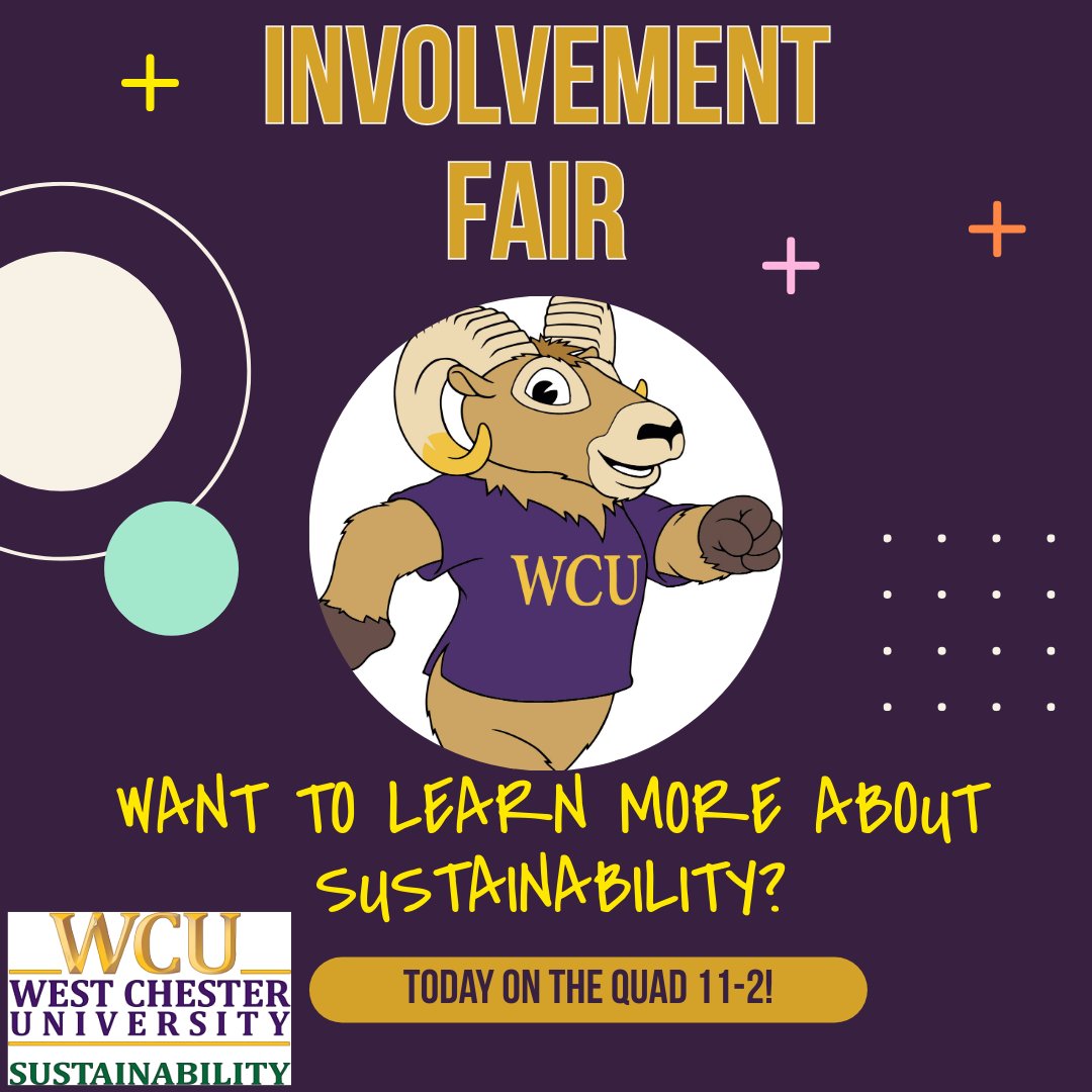 Do you want to make WCU a more sustainable university? Learn about all the ways to get involved at the Involvement Fair TODAY on the Quad from 11-2. #WCU #sustainabilty #spe #peereducator