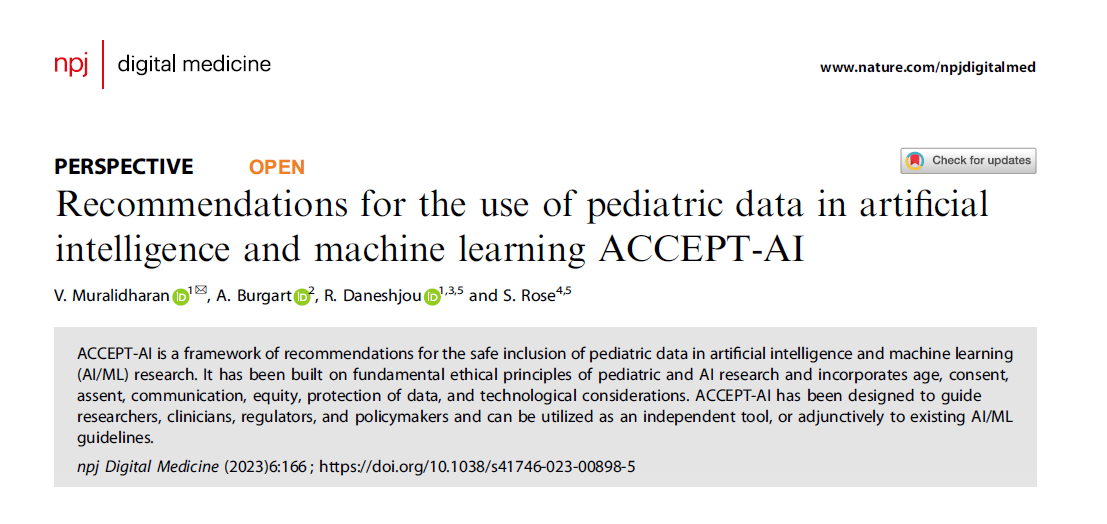 This perspective article presents ACCEPT-AI - a framework of key recommendations for using pediatric data safely &amp; ethically in AI + #MachineLearning research. 

nature.com/articles/s4174…
