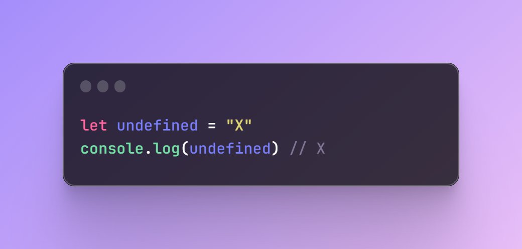KishorJena01's tweet image. &apos;undefined&apos; is not reserved word in JavaScript 😲?

#js #javscript #code #programming