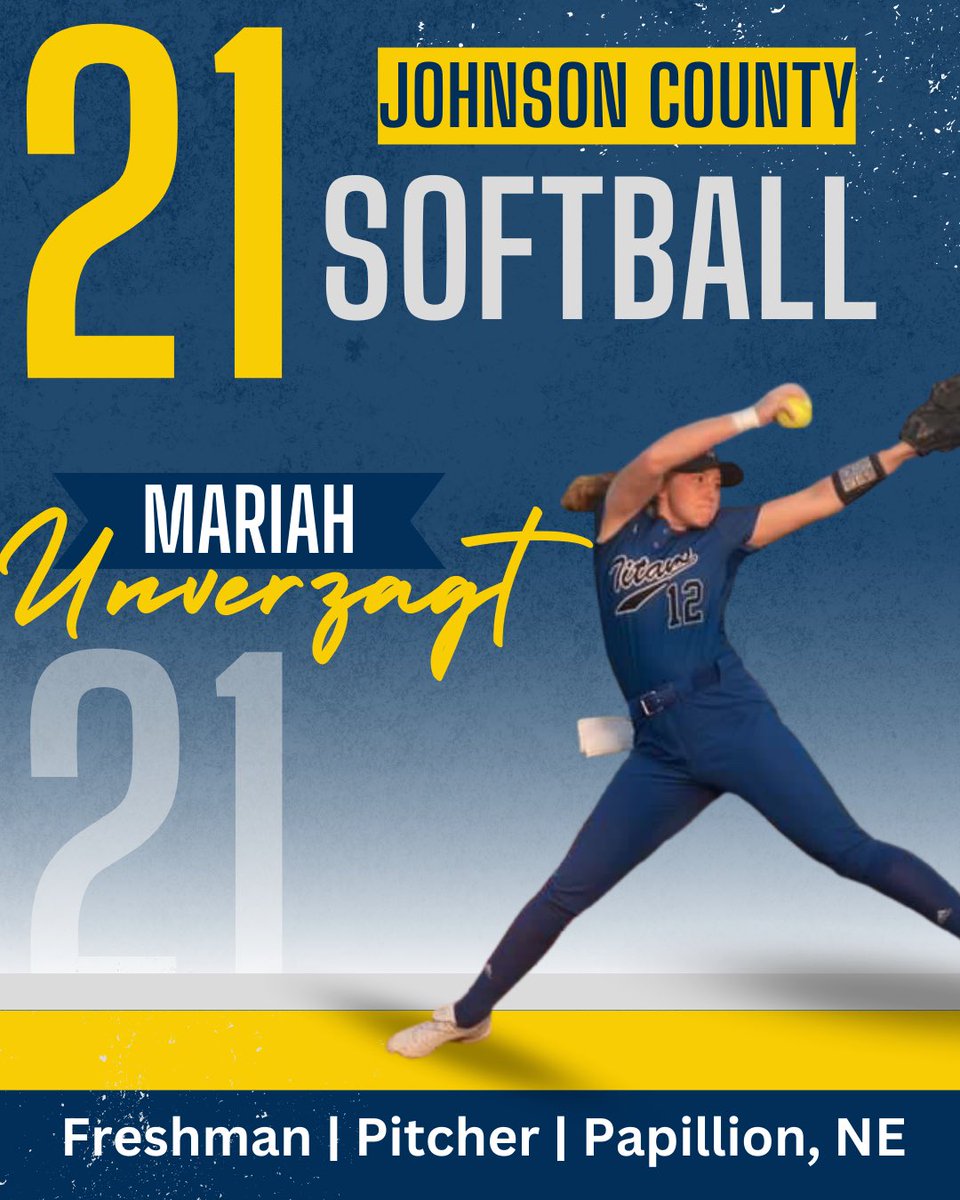Next for the Johnson County Softball 2023-2024 Roster. 

Welcome Freshman #21, Mariah Unverzagt from Papillon, NE.