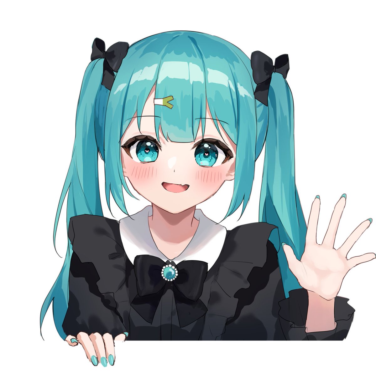 hatsune miku 1girl solo twintails black bow bow white background looking at viewer  illustration images