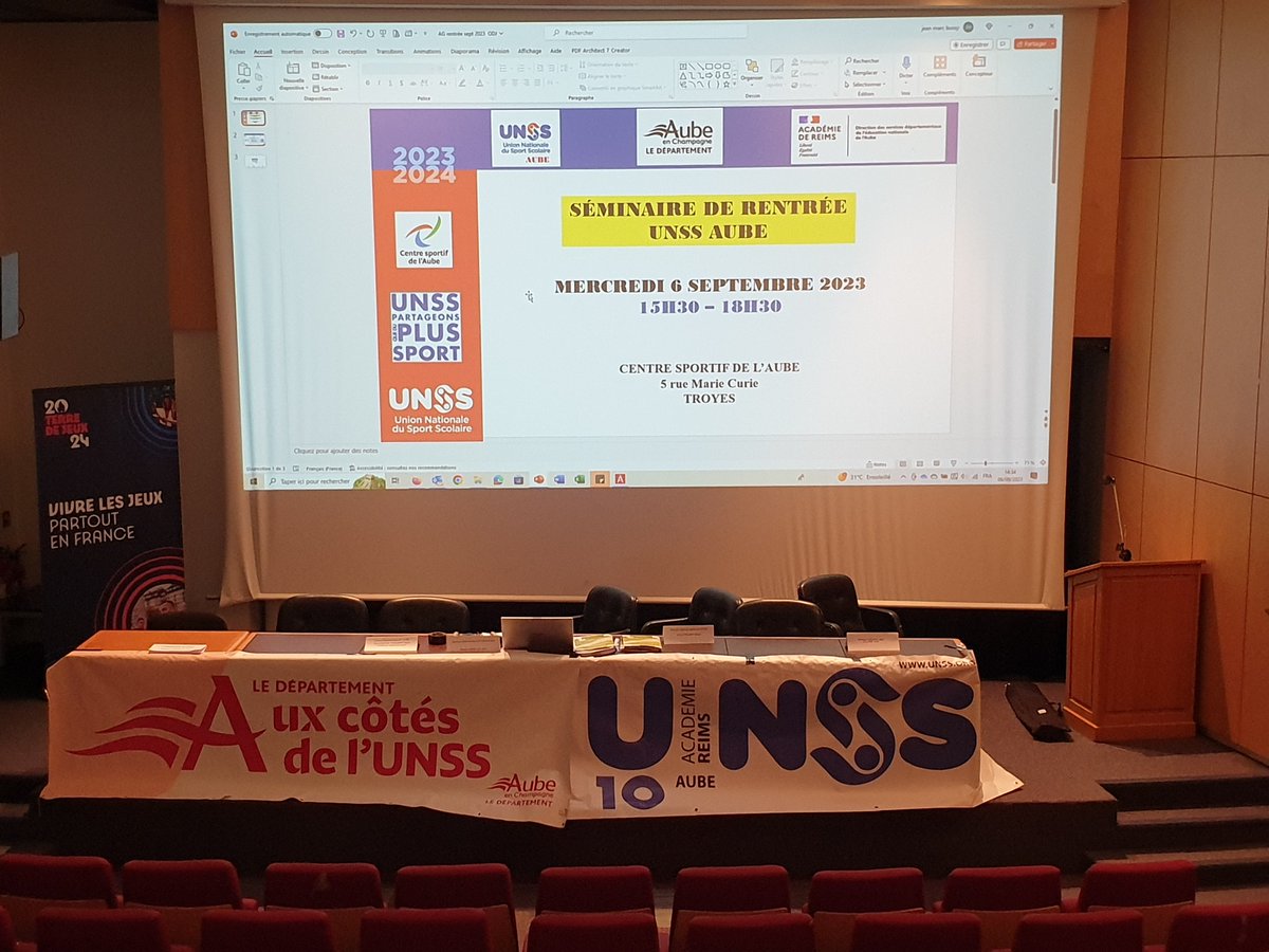 L'UNSS AUBE organise son séminaire de rentrée ce mercredi afin de lancer les nombreux projets pour la saison à venir en faveur des 7000 licenciés. <a href="/unss/">UNSS_National</a> <a href="/AubeDepartement/">Département de l'Aube</a> <a href="/DSDEN10/">DSDEN de l'Aube</a>