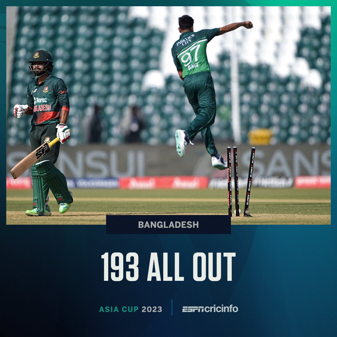 cricinfo's tweet photo. Pakistan's pace attack is too hot for Bangladesh 🔥 

https://t.co/p3lkxIuHKF | #PAKvBAN | #AsiaCup2023 https://t.co/kMejIJFQ7p