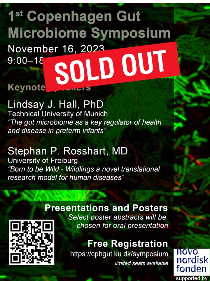 Wow! 😎 It only took one week for the 1st Copenhagen Gut Microbiome Symposium to be sold out.... Thank you very much for the support! We are looking so much forward to the event and to gather the community!