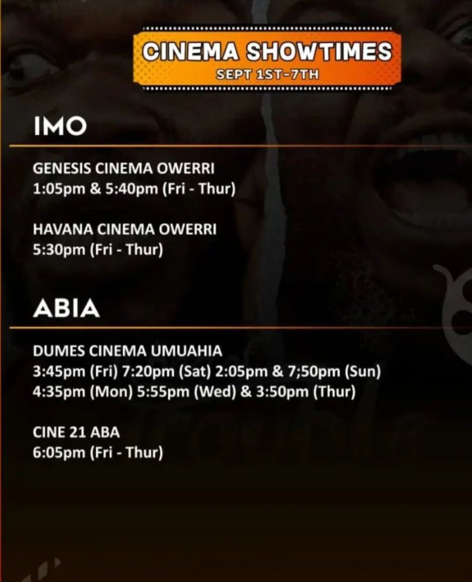 Ala Owerri leee! Abia mmamma nu! It is time. Let's go! The blockbuster psychocomedy 'a Bag of Trouble' will be showing at these locations and times in Owerri, Aba, &amp; Umuahia. Go see it with your loved ones and have the laughter of a lifetime.