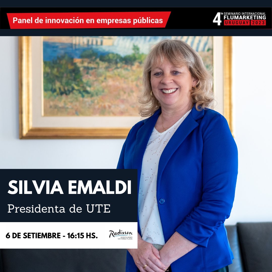 En los salones del <a href="/RadissonMvd/">Radisson Montevideo</a> se lleva a cabo el 4° Seminario Internacional de <a href="/Flumarketing/">Flumarketing</a> que gira en torno a Inteligencia Artificial, Disrupción Cuántica y Sostenibilidad, donde la presidenta de UTE Silvia Emaldi participará en el Panel de Innovación de Empresas Públicas.
